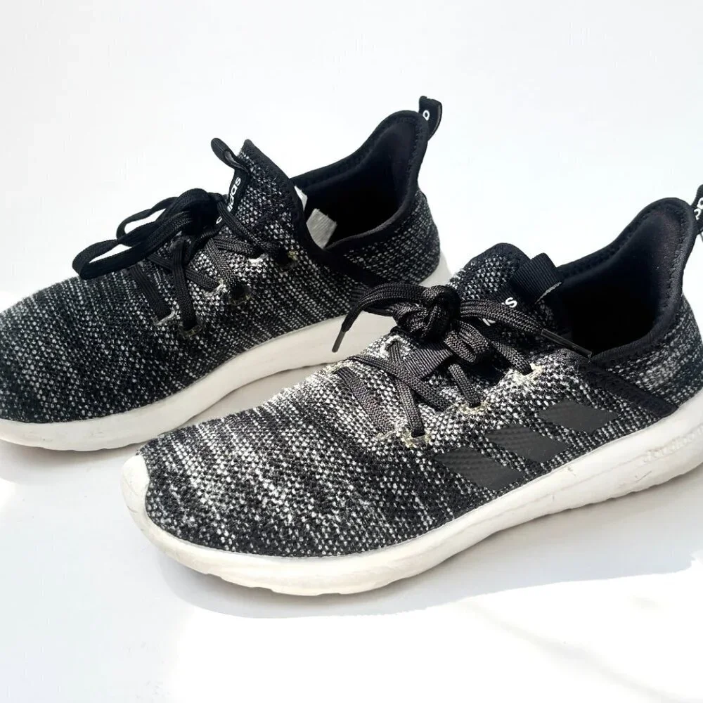 Adidas Women's Cloudfoam Black & White Lace Up Running Shoes - Sz 7.5